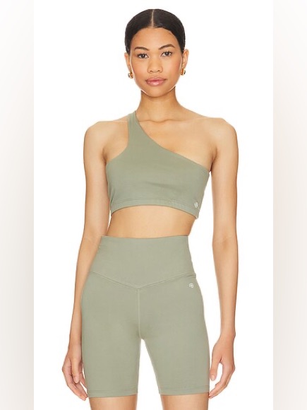 Anine Bing Sport Set Jules One-Shoulder Bra + Blake Biker Short Artichoke Size S